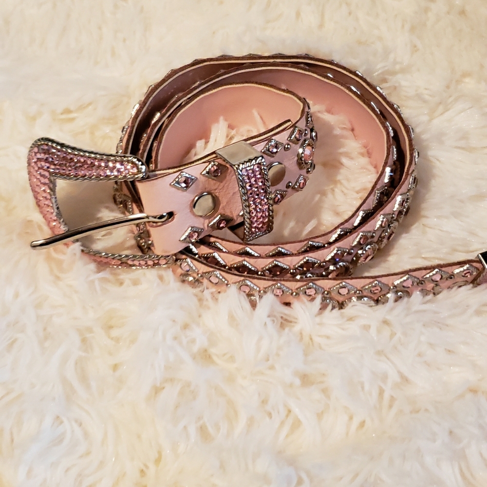 KIPPYS western studded Pink crystal leather Statement Belt vtg style